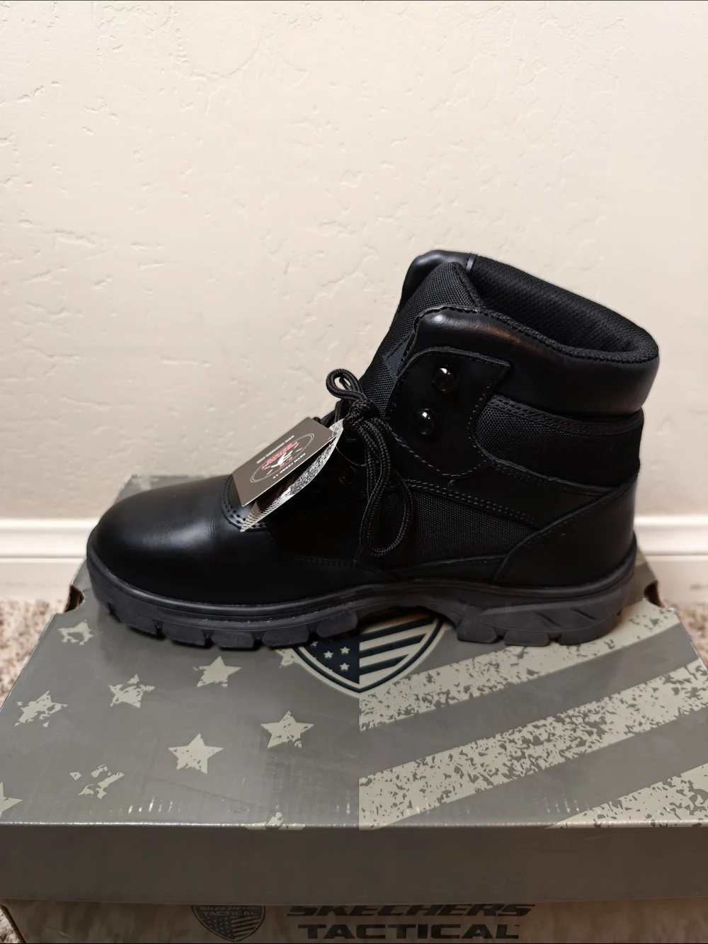 Skechers Tactical Black Leather Waterproof Work Relaxed Fit: Wascana - Benen WP